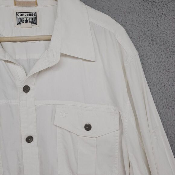 Converse One Star Button Up Shirt Mens XL Ivory Long Sleeve Thick Casual - Picture 5 of 16